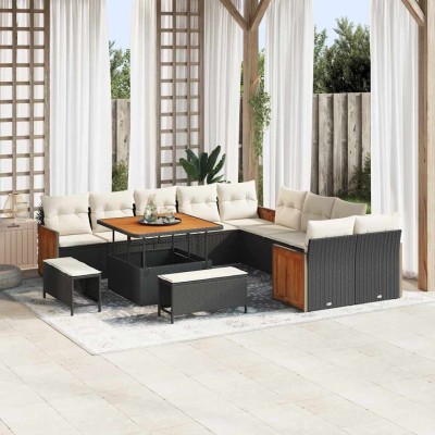 Conjunto de sofá de jardín 13 pcs Negro y crema