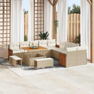 Conjunto de sofá de jardín 13 pcs Beige y Crema