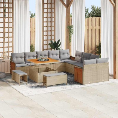 Conjunto de sofá de jardín 13 pcs Beige y gris claro