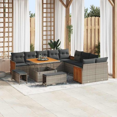 Conjunto de sofá de jardín 13 pcs Gris Gris oscuro