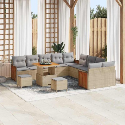 Conjunto de sofá de jardín 13 pcs Beige y gris claro