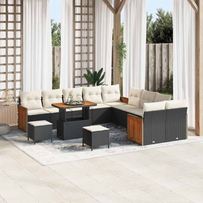 Conjunto de sofá de jardín 13 pcs Negro y crema 90 x 55 x 71 cm