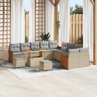 Conjunto de sofá de jardín 13 pcs Beige 90 x 55 x 71 cm