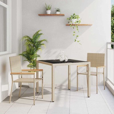 Conjunto de Comedor de Jardín 3 pcs Beige 90 x 90 x 75 cm