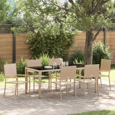 Conjunto de Comedor de Jardín 7 pcs Beige y Negro