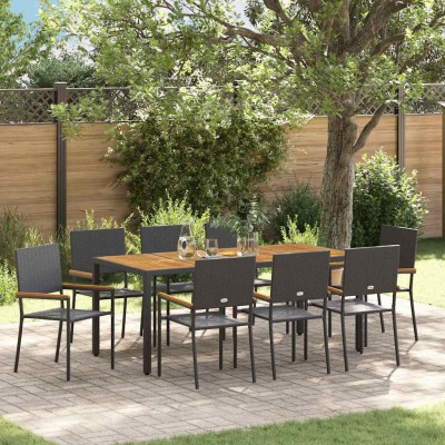 Conjunto de Comedor de Jardín 9 pcs Negro y Marrón