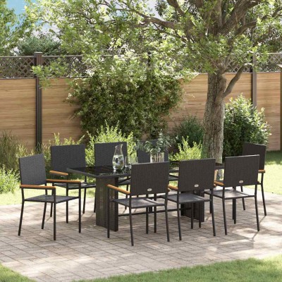 Conjunto de Comedor de Jardín 9 pcs Negro 190 x 80 x 75 cm