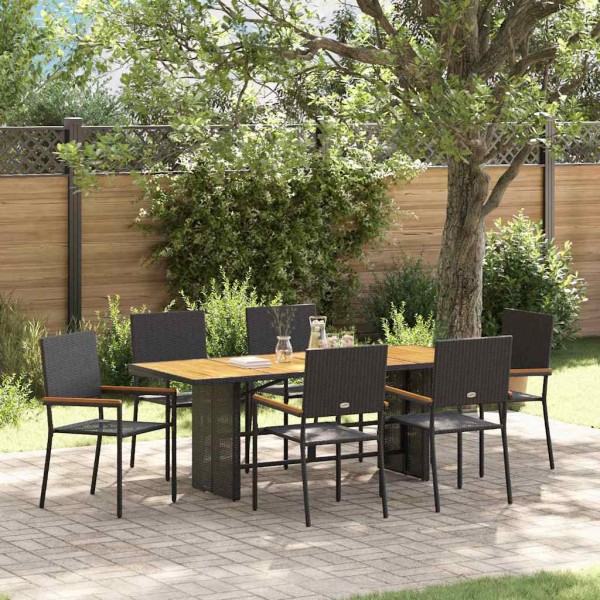 Conjunto de Comedor de Jardín 7 pcs Negro y Marrón