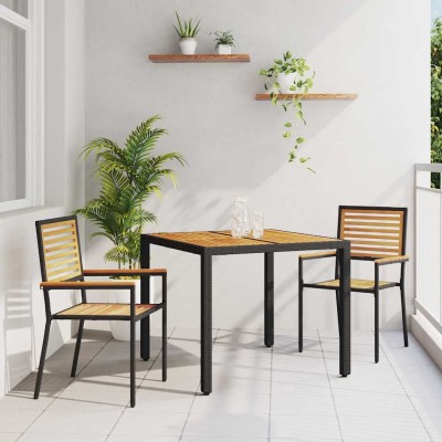 Conjunto de Comedor de Jardín 3 pcs Negro 90 x 90 x 75 cm