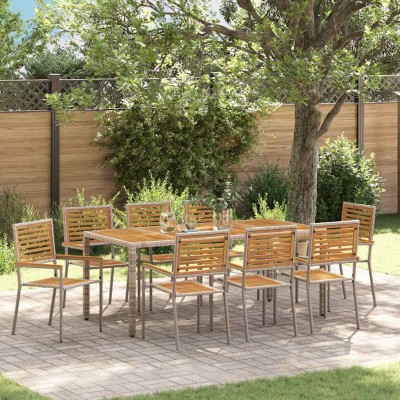 Conjunto de Comedor de Jardín 9 pcs Gris y marrón