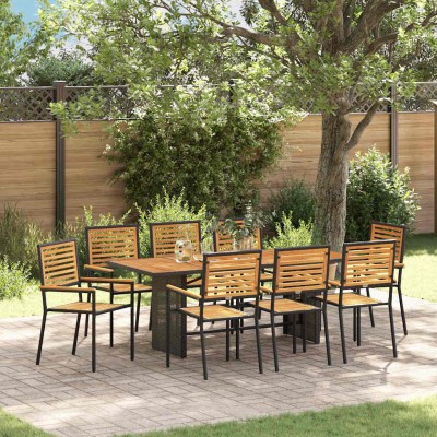 Conjunto de Comedor de Jardín 9 pcs Negro y Marrón
