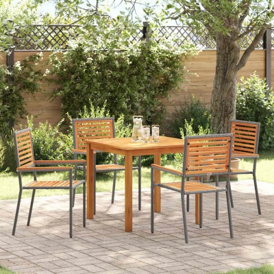 Conjunto de Comedor de Jardín 5 pcs Gris Poliratán