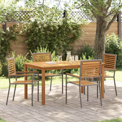 Conjunto de Comedor de Jardín 5 pcs Gris Poliratán