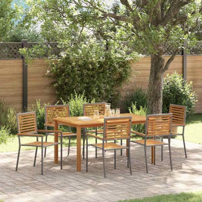 Conjunto de Comedor de Jardín 7 pcs Gris Poliratán