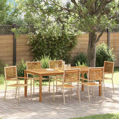 Conjunto de Comedor de Jardín 7 pcs Beige Poliratán