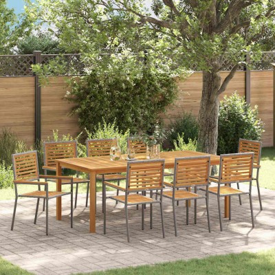 Conjunto de Comedor de Jardín 9 pcs Gris Poliratán