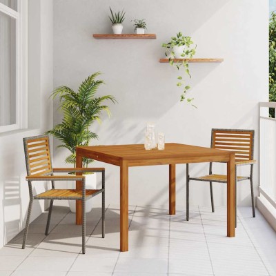 Conjunto de Comedor de Jardín 3 pcs Gris Poliratán