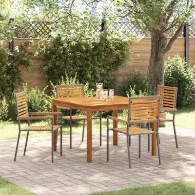 Conjunto de Comedor de Jardín 5 pcs Gris Poliratán