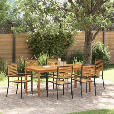 Conjunto de Comedor de Jardín 7 pcs Negro Poliratán