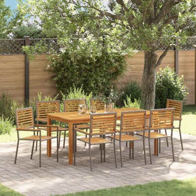Conjunto de Comedor de Jardín 9 pcs Gris Poliratán