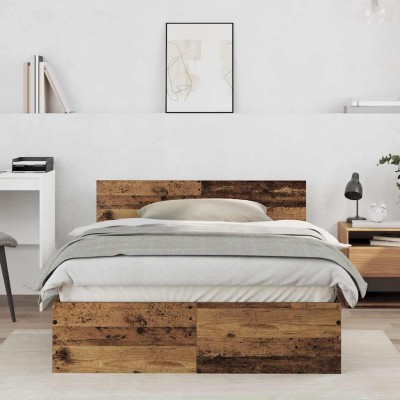 Estructura de Cama con Respaldo Madera Vieja 120 x 190 cm
