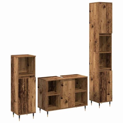 Conjunto de Muebles de Baño 3 pcs Madera Vieja 30 x 30 x 180 cm