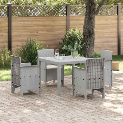 Conjunto de Comedor de Jardín 5 pcs Gris Claro Ratan Polt