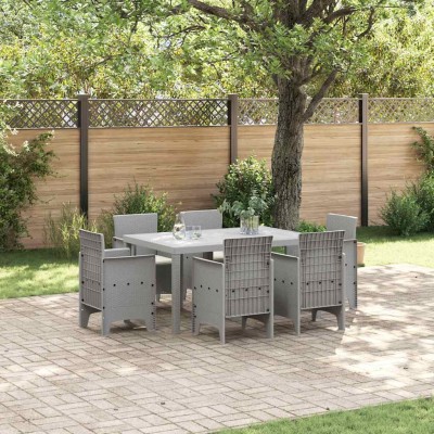 Conjunto de Comedor de Jardín 7 pcs Gris Claro Ratan Polt