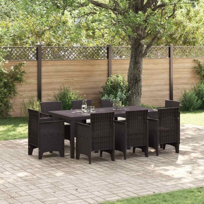 Conjunto de Comedor de Jardín 9 pcs Marrón Ratan Polt