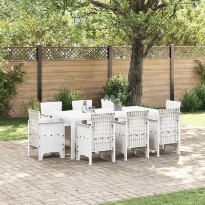 Conjunto de Comedor de Jardín 9 pcs Blanco Ratan Polt