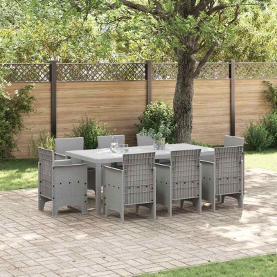 Conjunto de Comedor de Jardín 9 pcs Gris Claro Ratan Polt