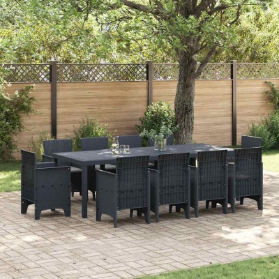 Conjunto de Comedor de Jardín 11 pcs Antracita Ratan Polt