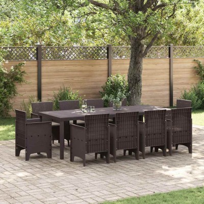 Conjunto de Comedor de Jardín 11 pcs Marrón Ratan Polt