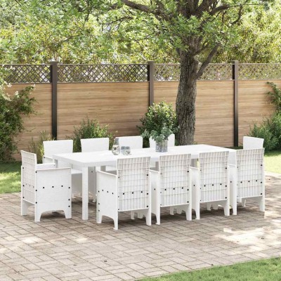 Conjunto de Comedor de Jardín 11 pcs Blanco Ratan Polt