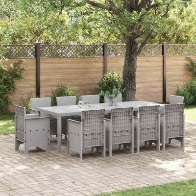 Conjunto de Comedor de Jardín 11 pcs Gris Claro Ratan Polt