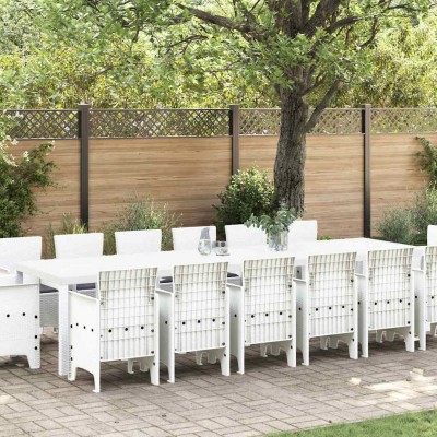 Conjunto de Comedor de Jardín 15 pcs Blanco Ratan Polt
