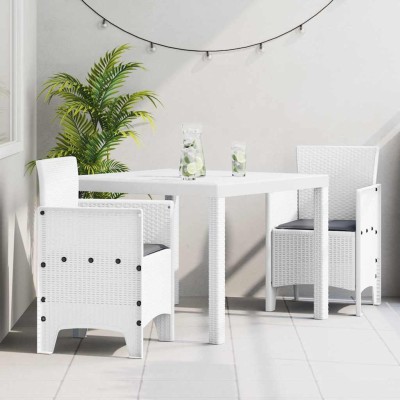 Conjunto de Comedor de Jardín 3 pcs Blanco Ratan Polt