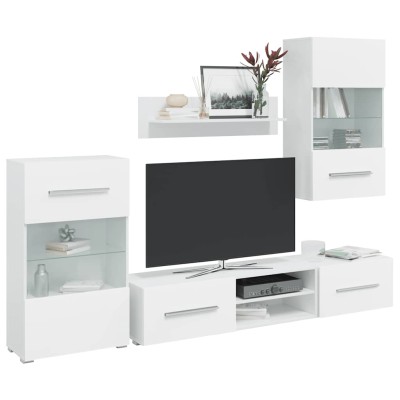 Juego de muebles de salón 5 piezas con iluminación LED blanco