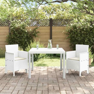 Conjunto de Comedor de Jardín 3 pcs Blanco Ratan Polt