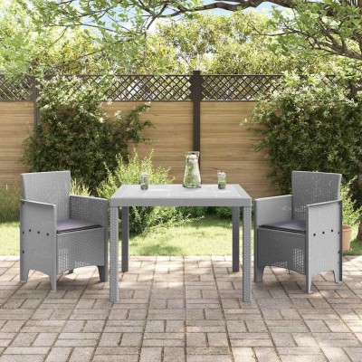 Conjunto de Comedor de Jardín 3 pcs Gris Claro Ratan Polt