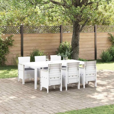 Conjunto de Comedor de Jardín 7 pcs Blanco Ratan Polt