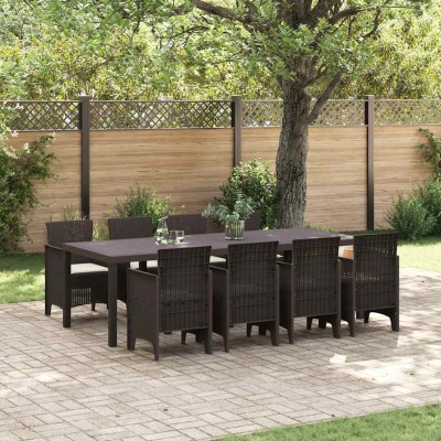 Conjunto de Comedor de Jardín 9 pcs Marrón Ratan Polt