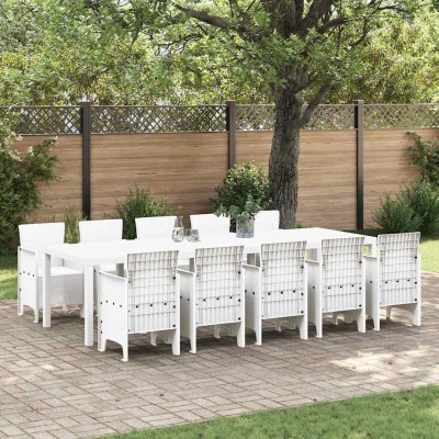 Conjunto de Comedor de Jardín 11 pcs Blanco Ratán y acero