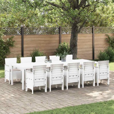 Conjunto de Comedor de Jardín con cojín 11 pcs Blanco y taupe