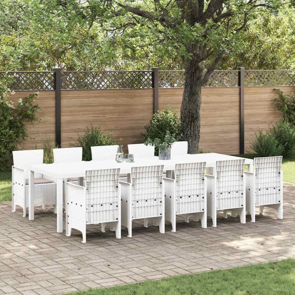 Conjunto de Comedor de Jardín con cojín 11 pcs Blanco y taupe