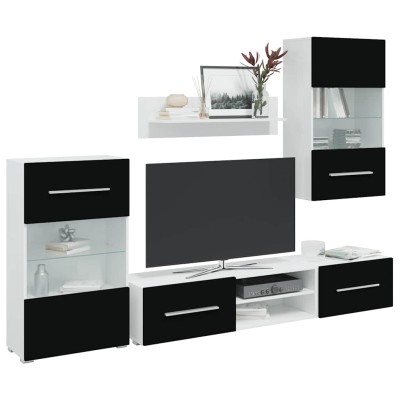 Juego de muebles de salón 5 piezas con iluminación LED negro