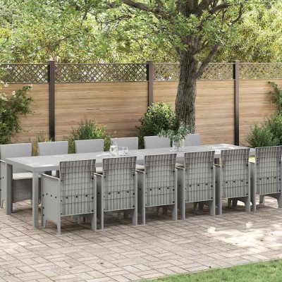 Conjunto de Comedor de Jardín 13 pcs Gris Claro Ratan Polt