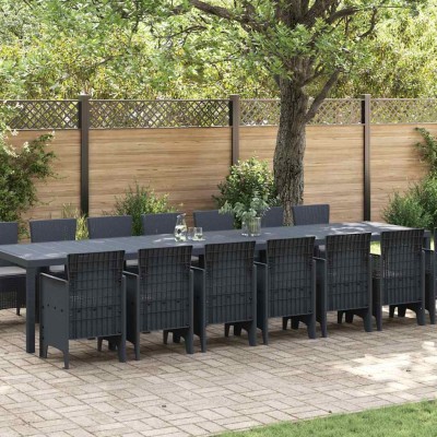 Conjunto de Comedor de Jardín 15 pcs Antracita Ratan Polt