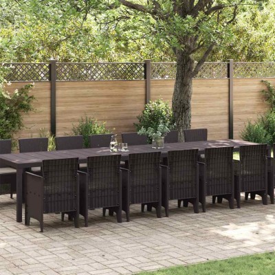 Conjunto de Comedor de Jardín 15 pcs Marrón Ratan Polt