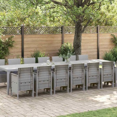Conjunto de Comedor de Jardín 15 pcs Gris Claro Ratan Polt